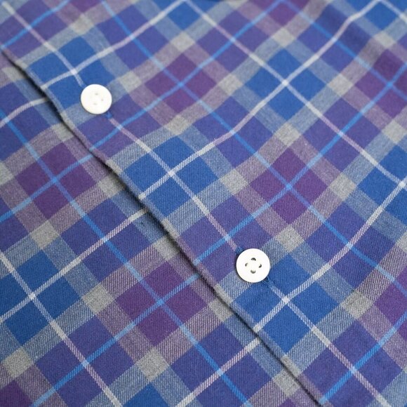 Peter Millar Button Down Ledson Autumn Soft Cotton Sport Shirt Check Blue Purple - Picture 9 of 11